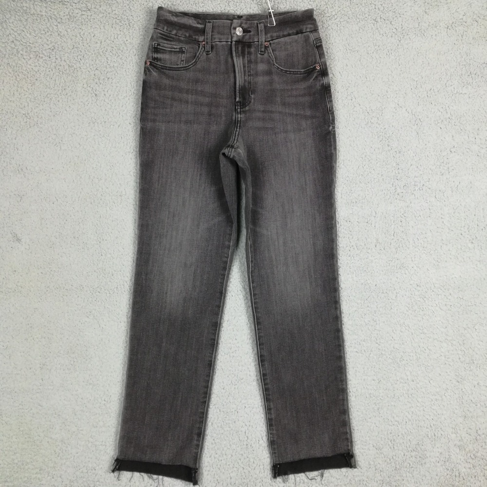 Express Womens Jeans Straight Ankle High Black Denim‎ Ultra Hyper Stretch Long S